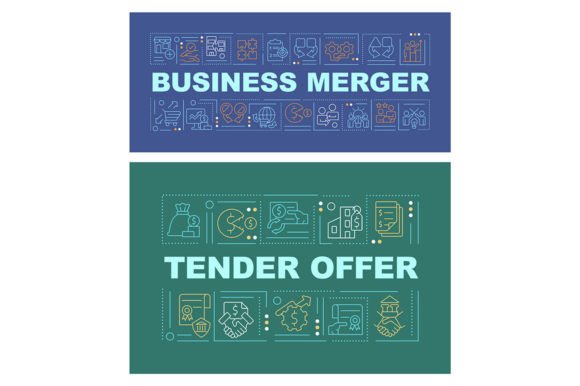 Business Merger Word Concepts Banner Set